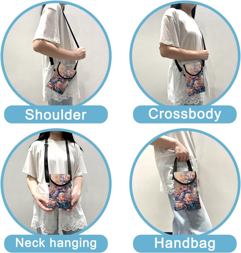 otilil Neoprene Cell Phone Sleeve Pouch Case Bag with Crossbody Strap Neck Lanyard for Women 7.5 X 4.3 in Rich Flower - Image 3